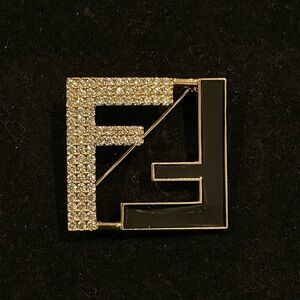 Fashion Jewelry Stamped Gold and Black Logo Brooch